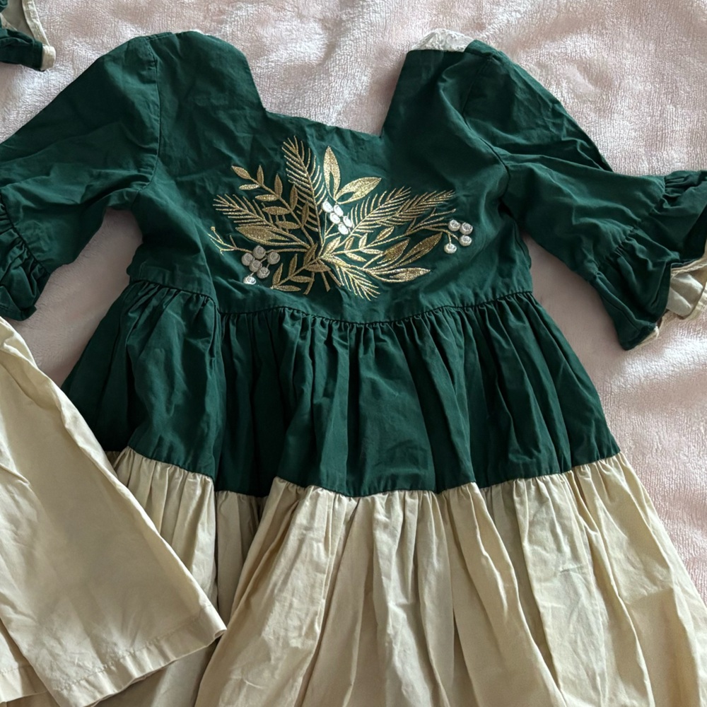 Green and Cream Holiday Girl August Dress